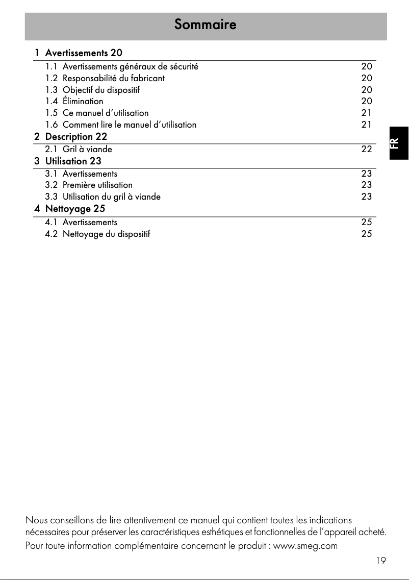 Página 1 del manual Manual de usuario Smeg BGTR4110