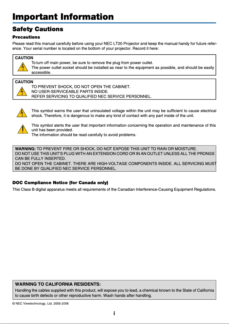 Imagen de la primera página del manual del dispositivo MultiSync LT20