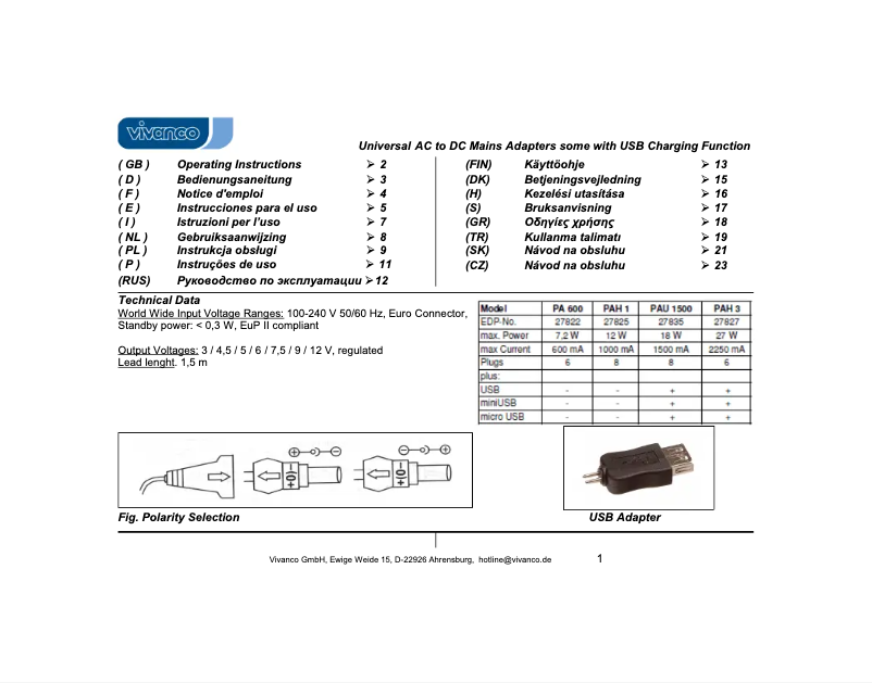 Página 1 del manual Manual de usuario Vivanco PA 600