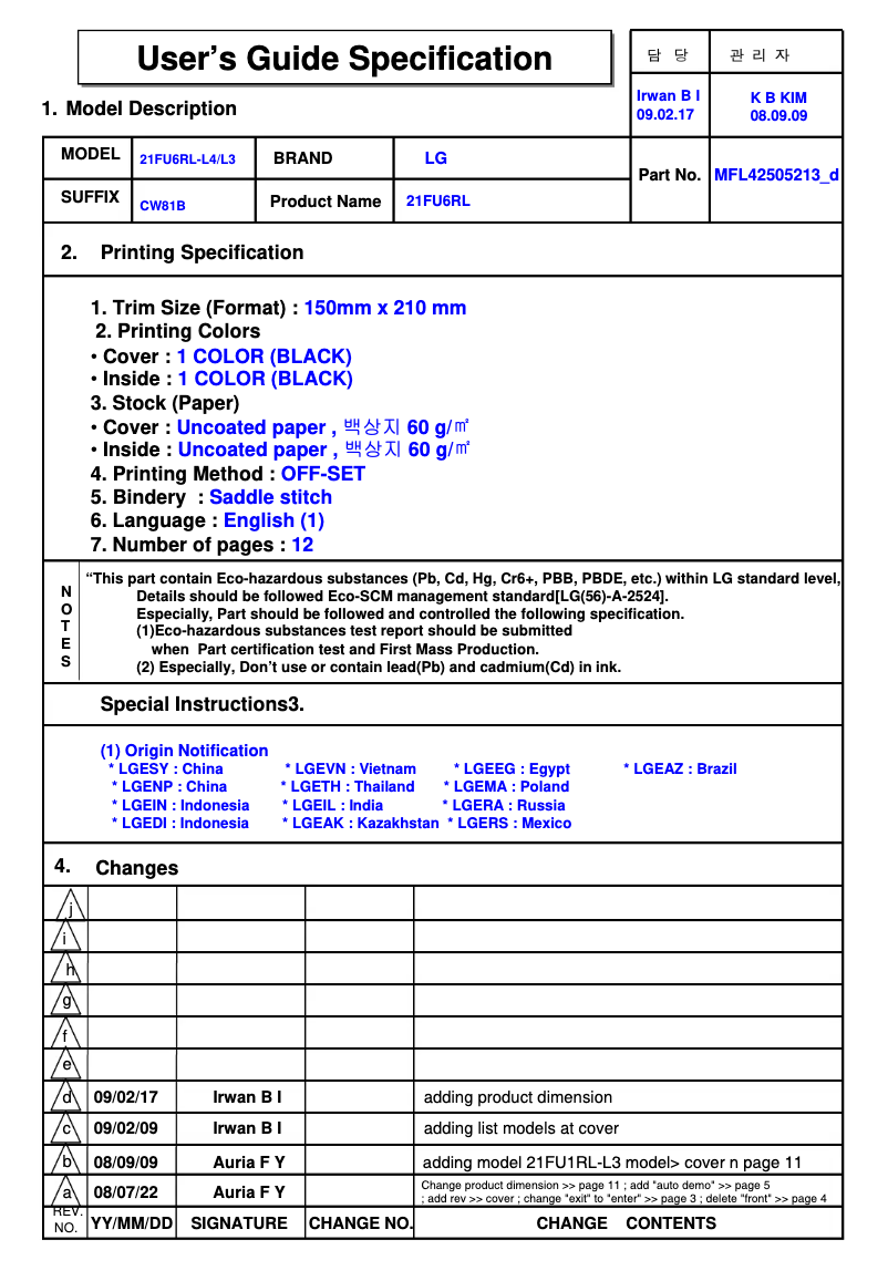 Imagen de la primera página del manual del dispositivo 21FX4AL