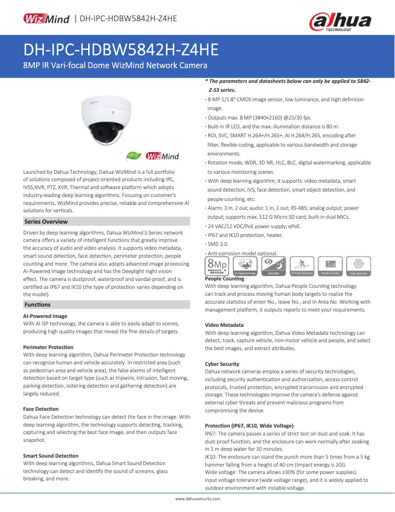 Página 1 del manual Ficha técnica Dahua Technology IPC-HDBW5842H-Z4HE