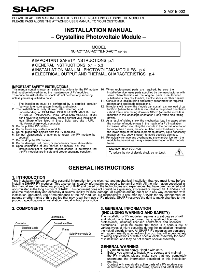 Página 1 del manual Manual de usuario Sharp NU-AC310
