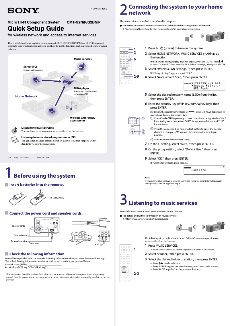 Página 1 del manual Guía de instalación Sony CMT-G2NiP