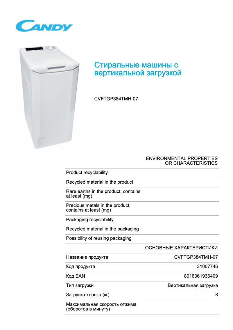 Imagen de la primera página del manual del dispositivo CVFTGP384TMH-07