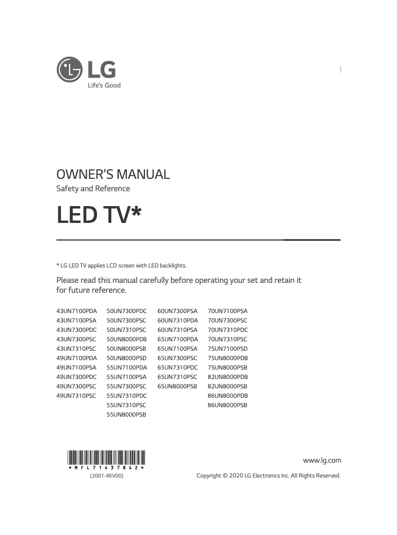 Imagen de la primera página del manual del dispositivo 50UN8000PDB