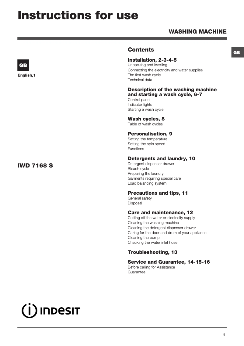 Imagen de la primera página del manual del dispositivo IWD 7168 S