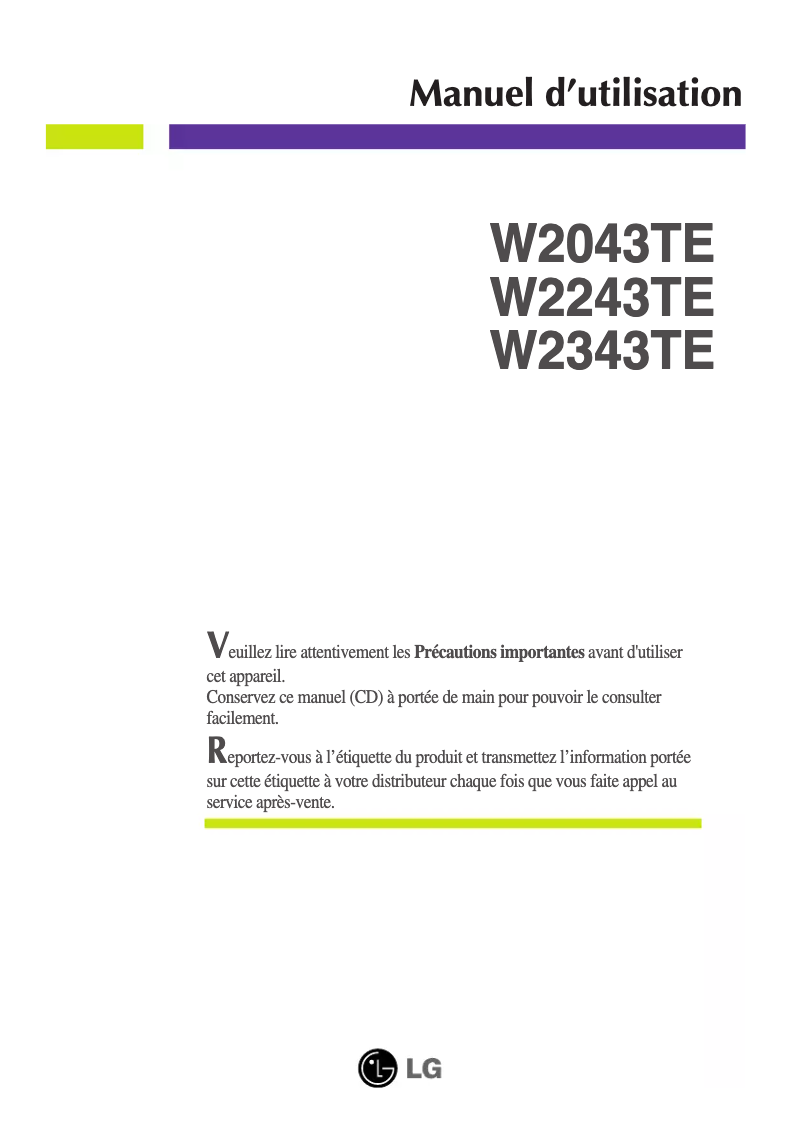 Imagen de la primera página del manual del dispositivo W2243TE-PF