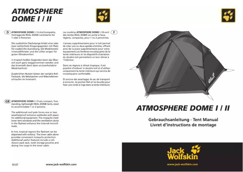 Imagen de la primera página del manual del dispositivo Atmosphere Dome I