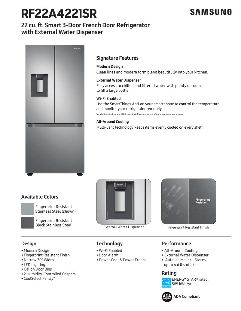 Página 1 del manual Ficha técnica Samsung RF22A4221SR