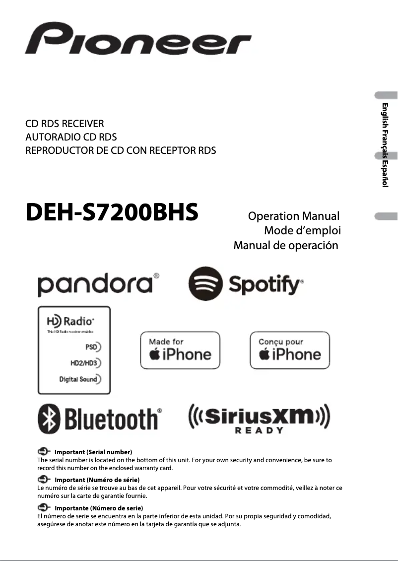 Imagen de la primera página del manual del dispositivo DEH-S7200BHS