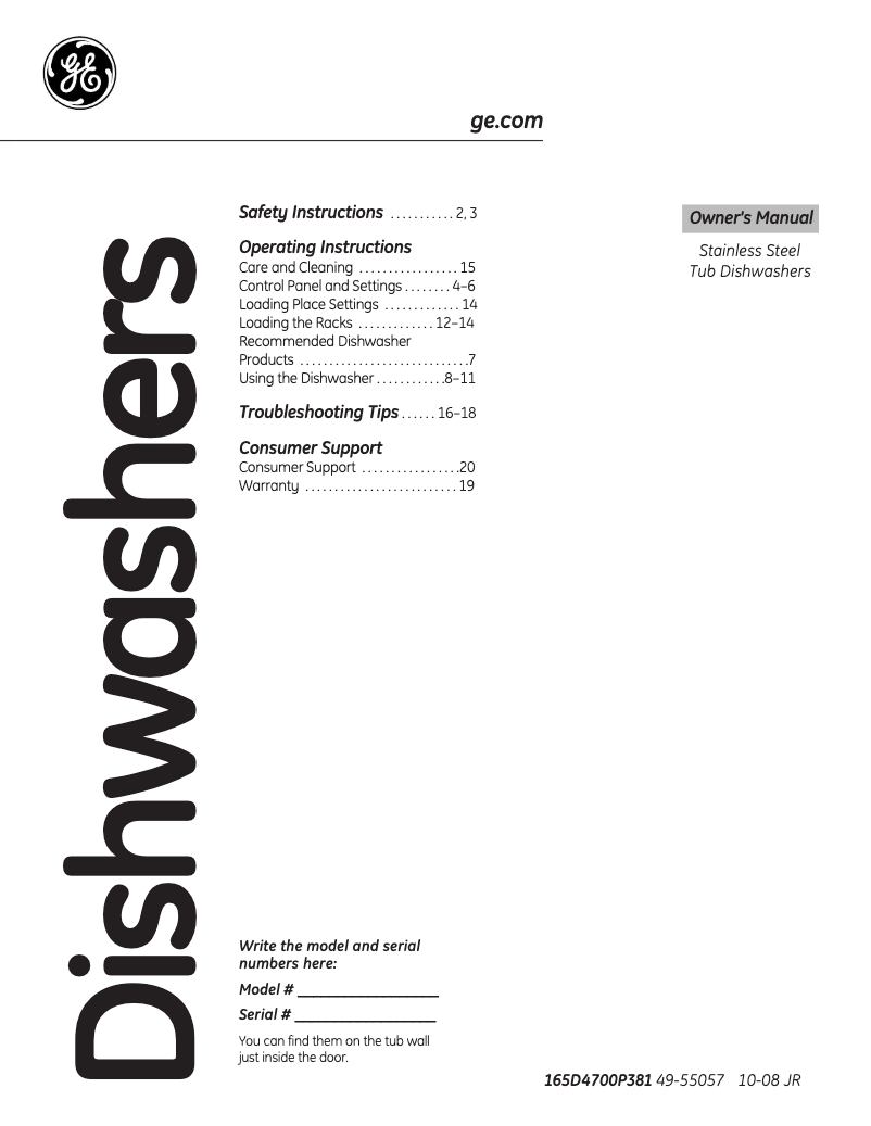 Página 1 del manual Manual de uso y mantenimiento GE GDWT100RWW