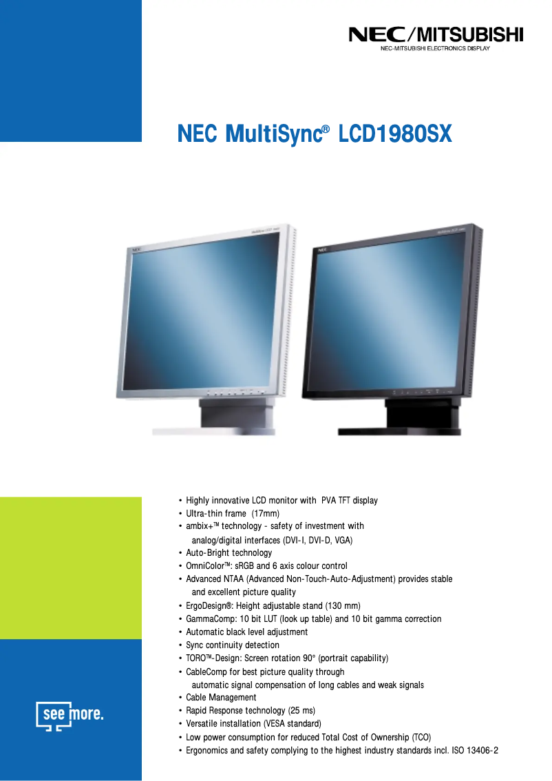 Imagen de la primera página del manual del dispositivo MultiSync LCD1980SX