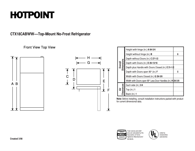 Imagen de la primera página del manual del dispositivo CTX18CABLWW