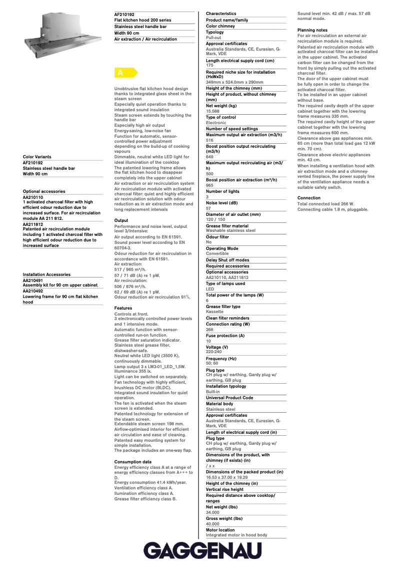 Página 1 del manual Guía de instalación Gaggenau AF210192