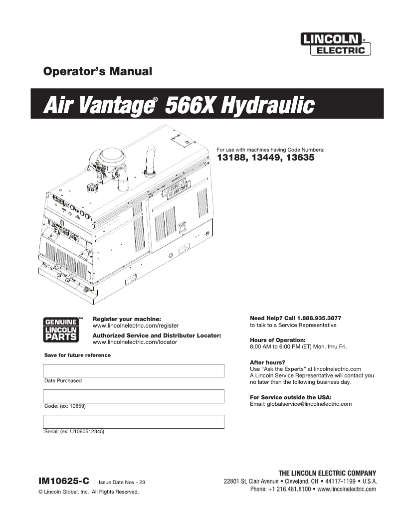 Página nº 1 - Manual de usuario Lincoln Electric Air Vantage 566X Hydraulic