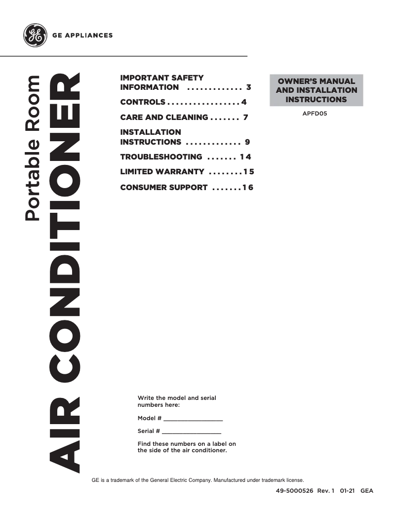 Imagen de la primera página del manual del dispositivo APFD05JASW
