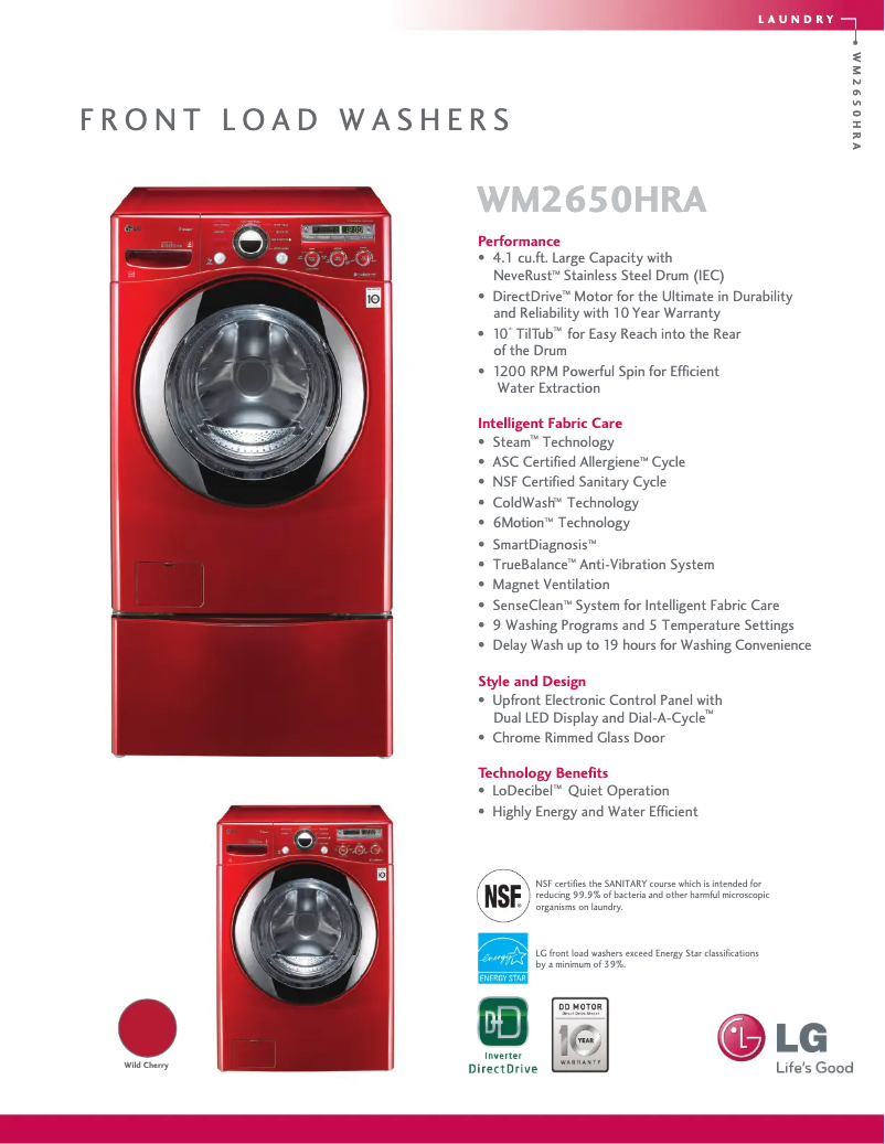 Página 1 del manual Ficha técnica LG WM2650HRA