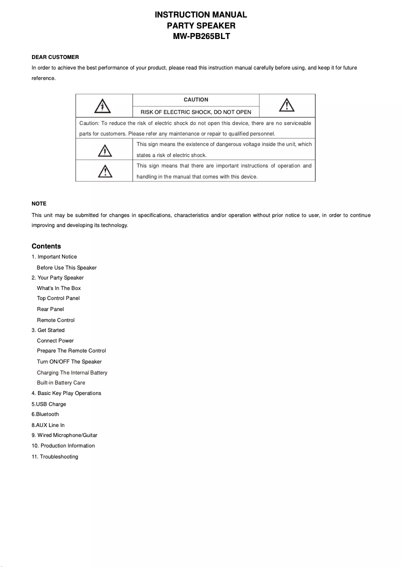 Página nº 1 - Manual de usuario Moonki MW-PB265BLT