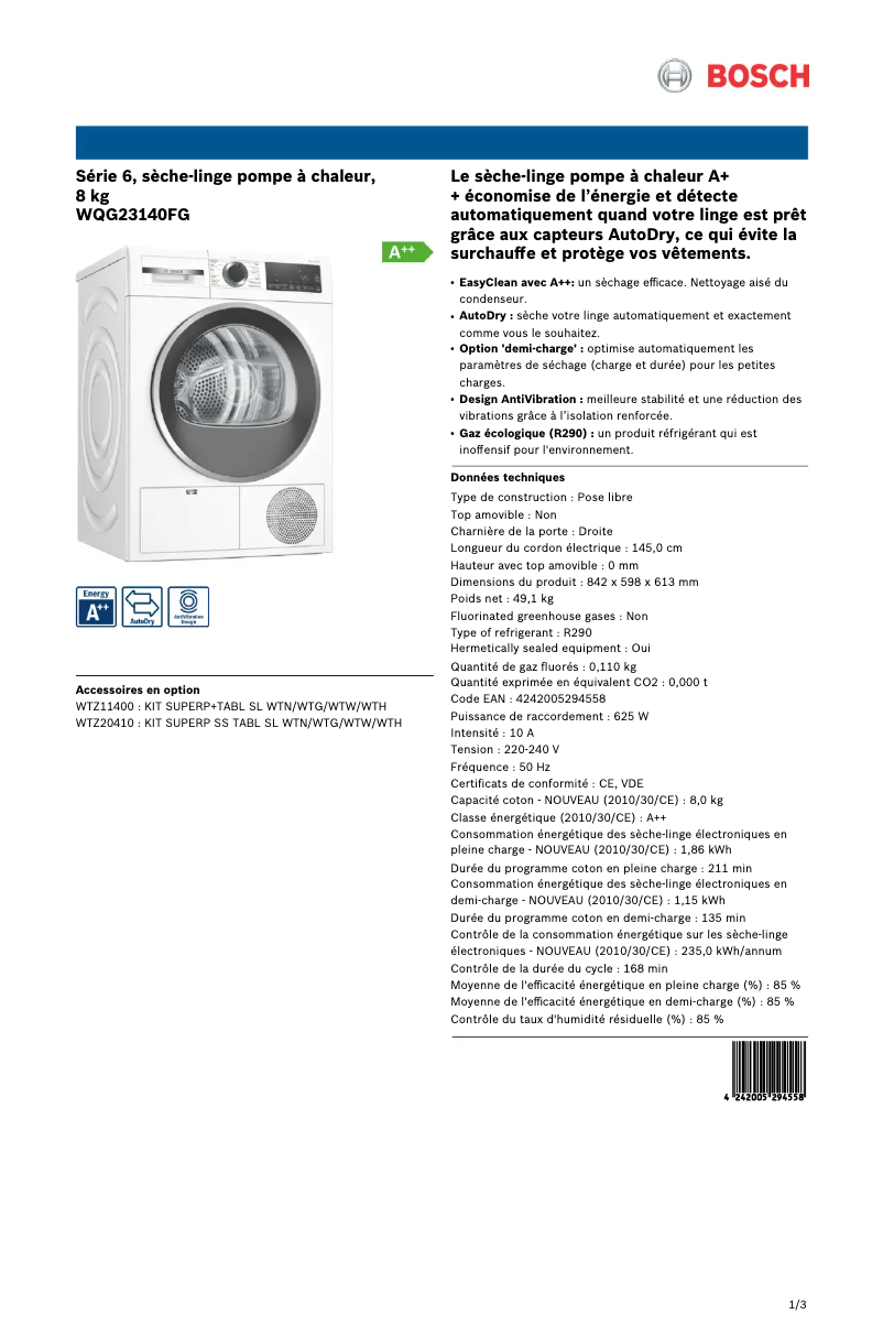 Página nº 1 - Manual de usuario Bosch WQG23140FG