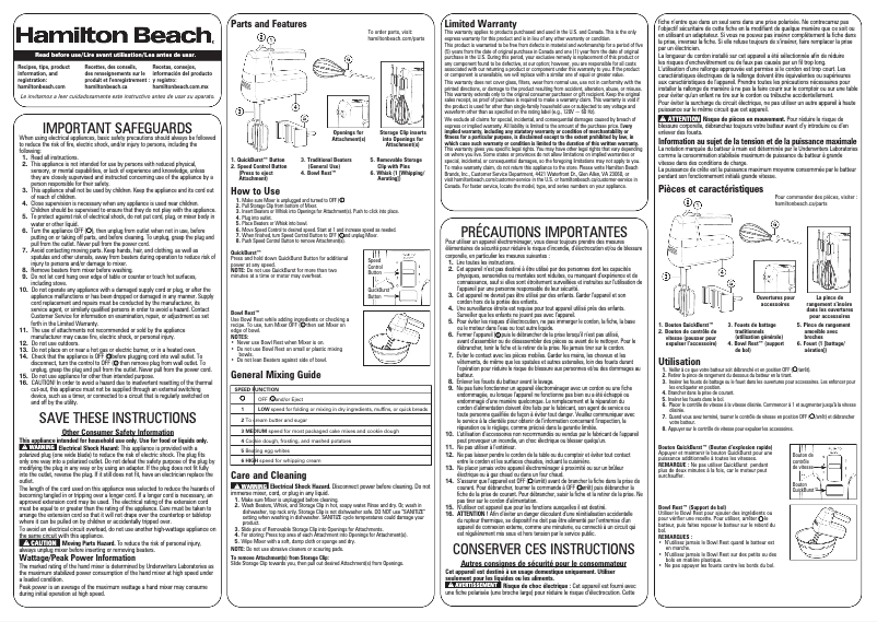 Página nº 1 - Manual de usuario Hamilton Beach 62628