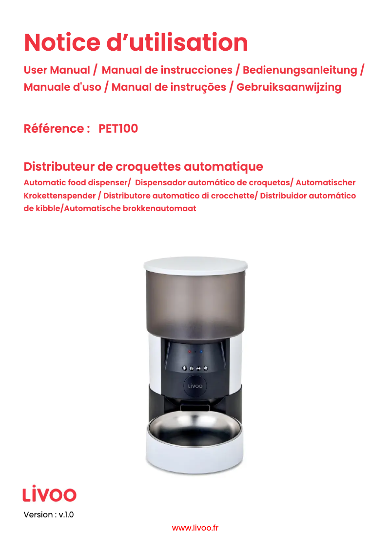 Imagen de la primera página del manual del dispositivo PET100