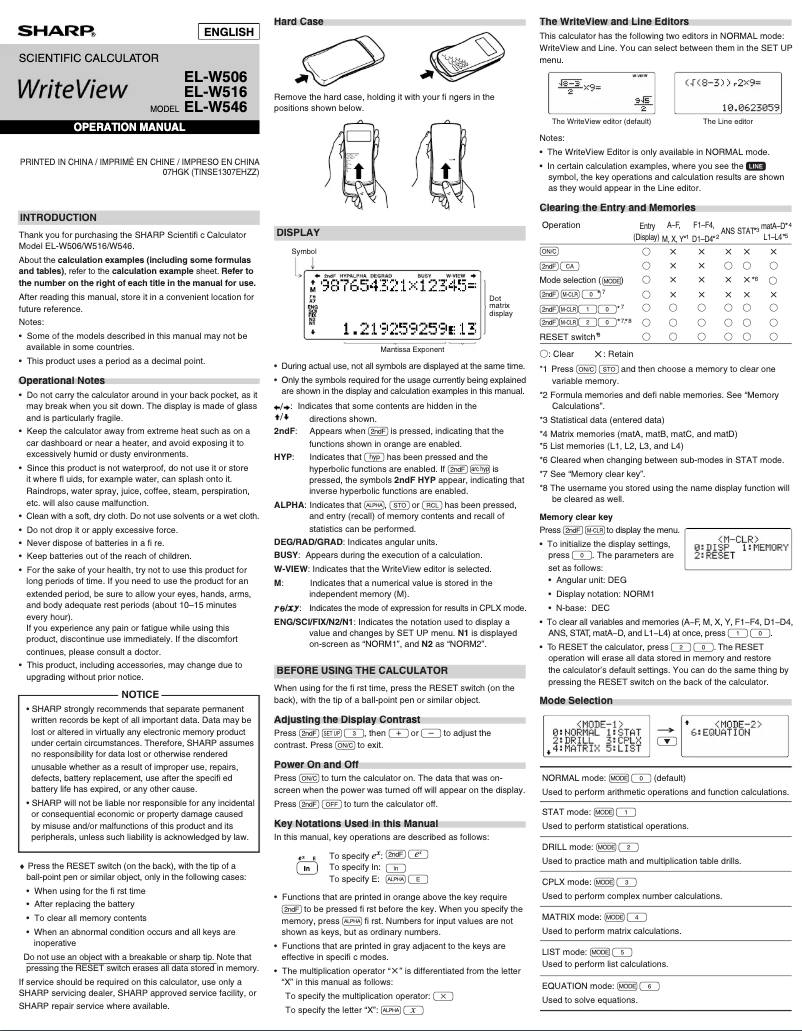 Imagen de la primera página del manual del dispositivo EL-W516