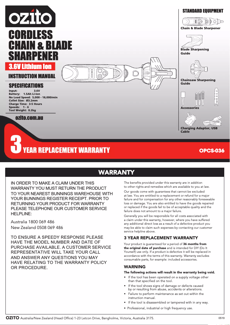Imagen de la primera página del manual del dispositivo OPCS-036