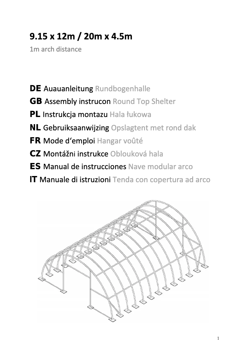 Página 1 del manual Manual de usuario Profizelt24 20m x 4.5m