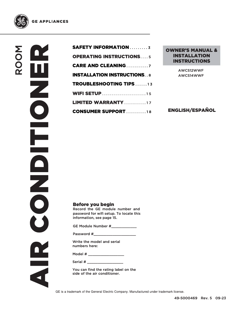 Página 1 del manual Guía de instalación GE AHY10LZ