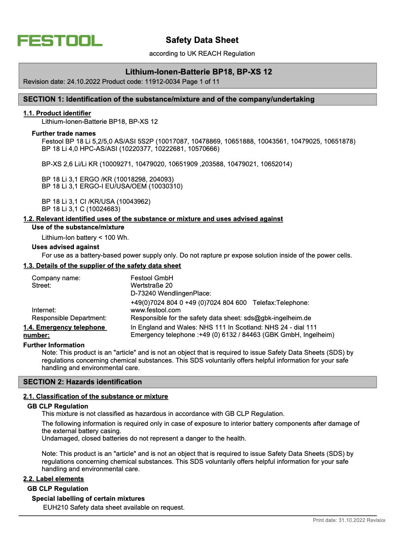 Imagen de la primera página del manual del dispositivo BP 18 Li