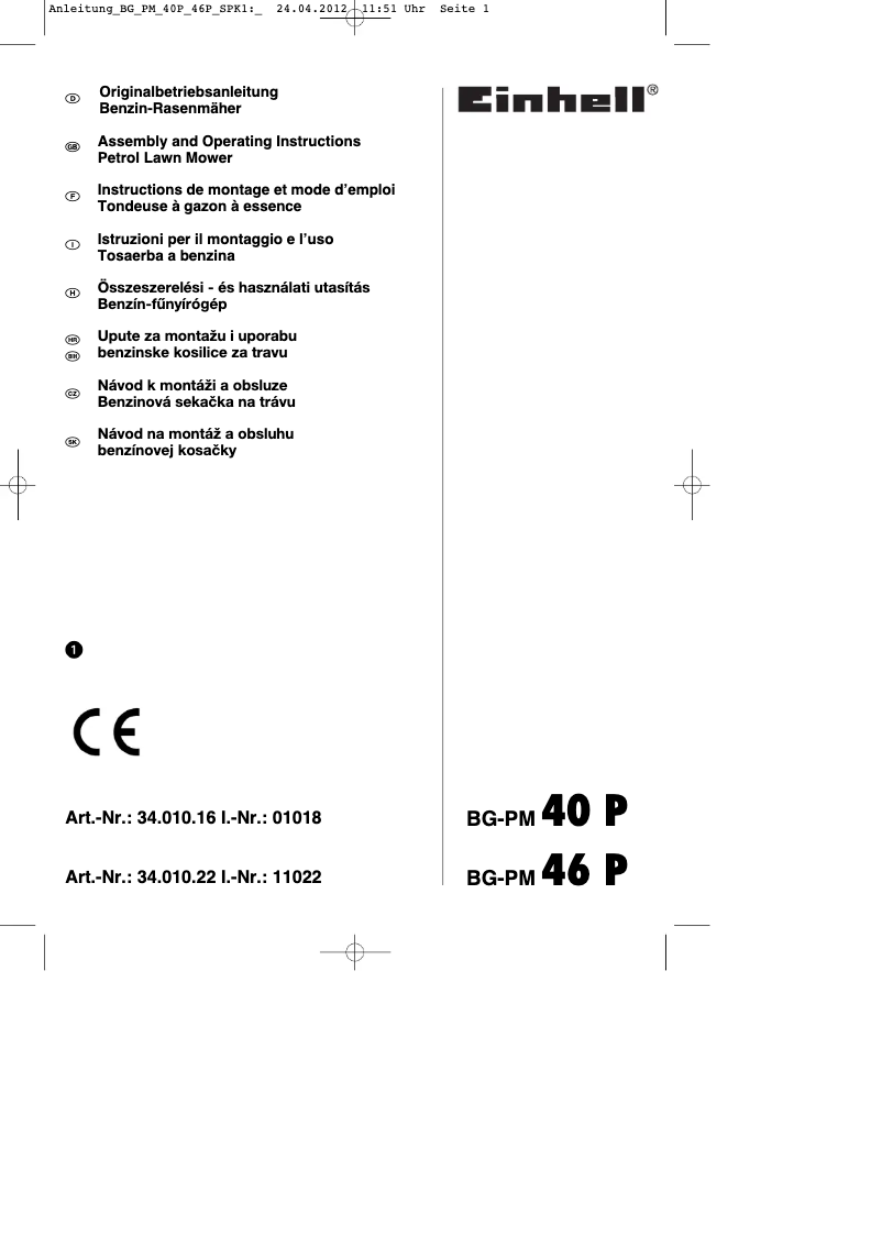 Imagen de la primera página del manual del dispositivo BG-PM 46 P
