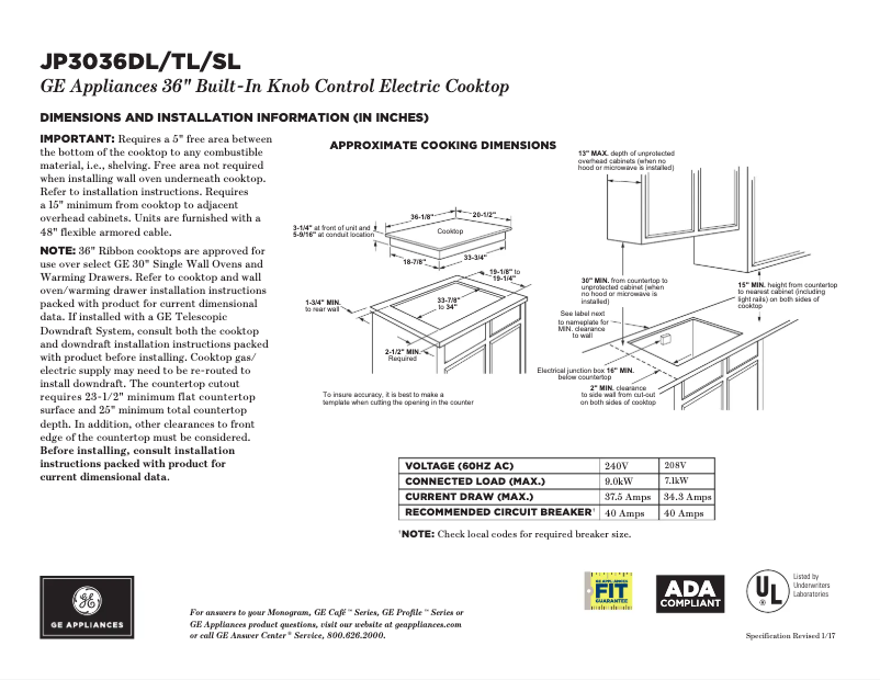 Página 1 del manual Ficha técnica GE JP3536TJWW