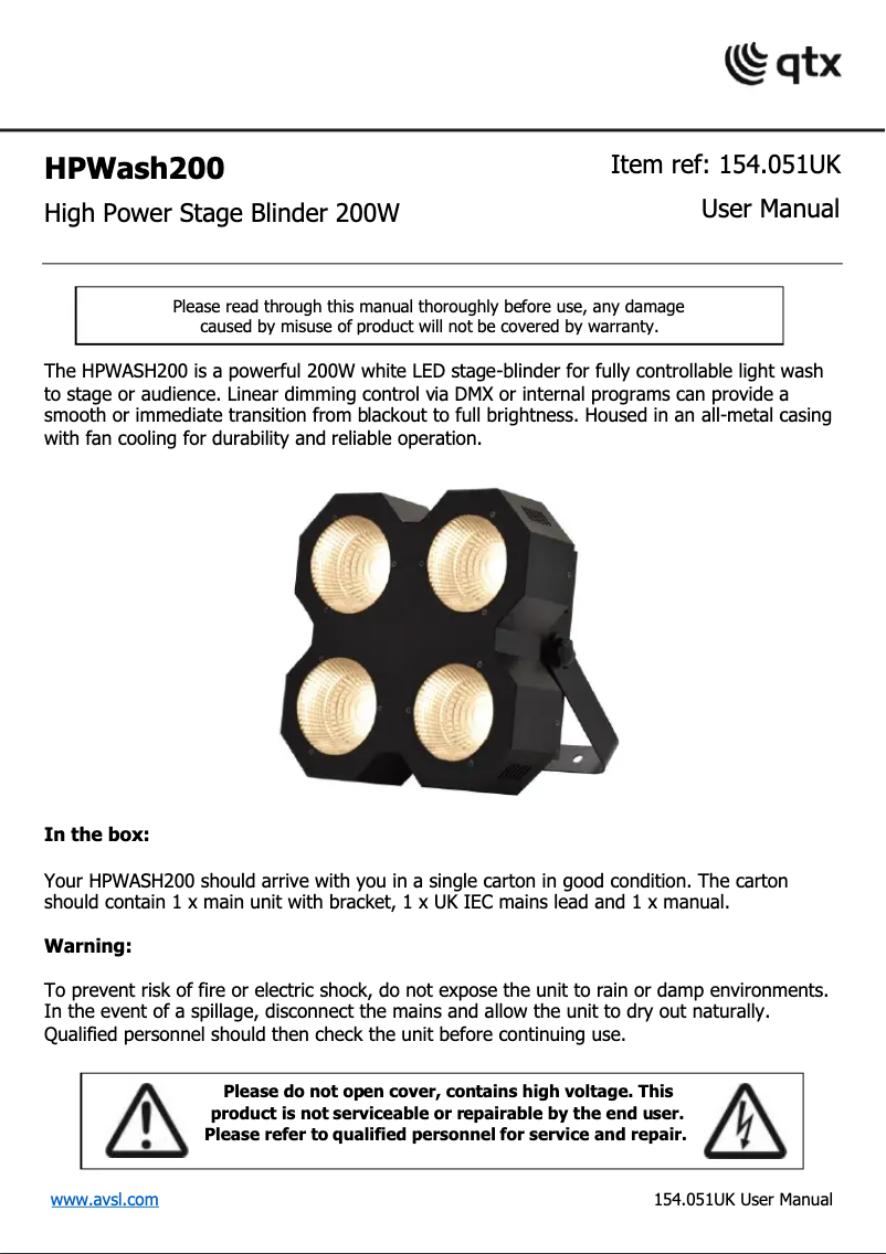 Imagen de la primera página del manual del dispositivo HPWASH200