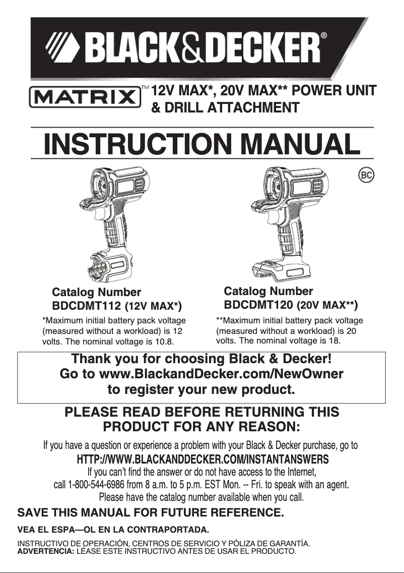 Imagen de la primera página del manual del dispositivo Matrix BDCDMT120IA