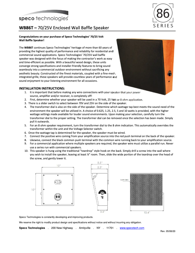 Imagen de la primera página del manual del dispositivo WB86T