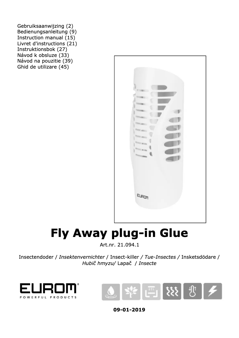 Imagen de la primera página del manual del dispositivo Fly Away plug-in glue