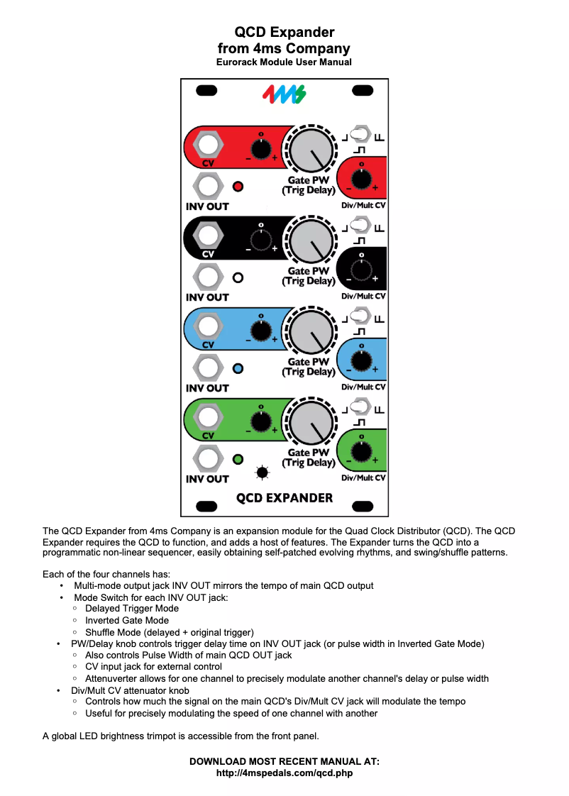 Imagen de la primera página del manual del dispositivo QCD Expander Company