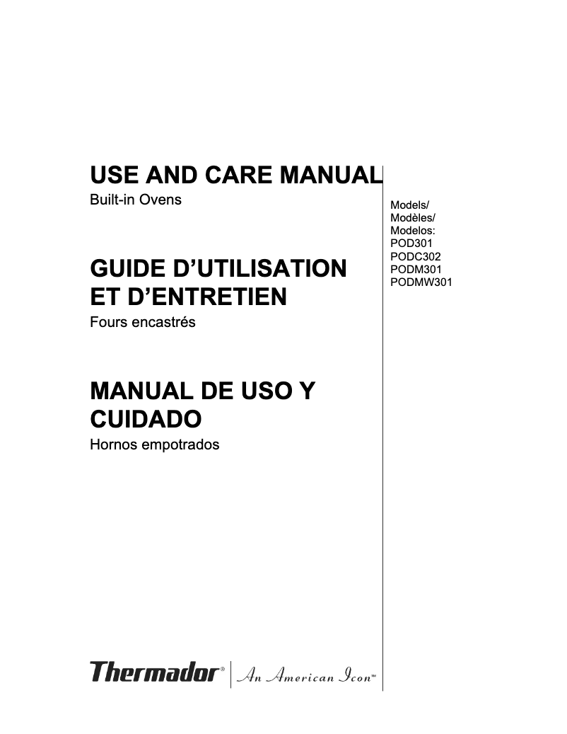 Página 1 del manual Manual de usuario Thermador PODC302