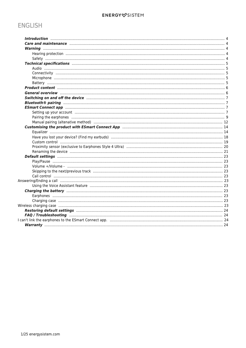 Página 1 del manual Manual de usuario Energy Sistem Style 4