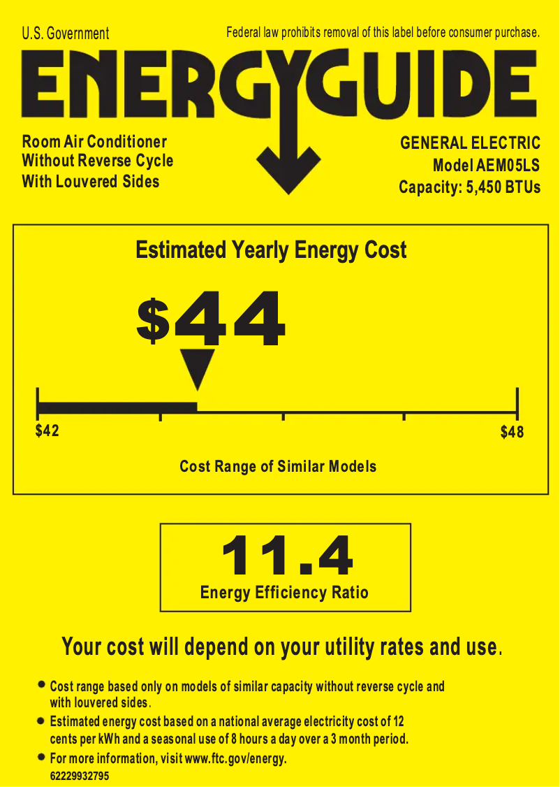 Página 1 del manual Etiqueta energética GE AEM05LS