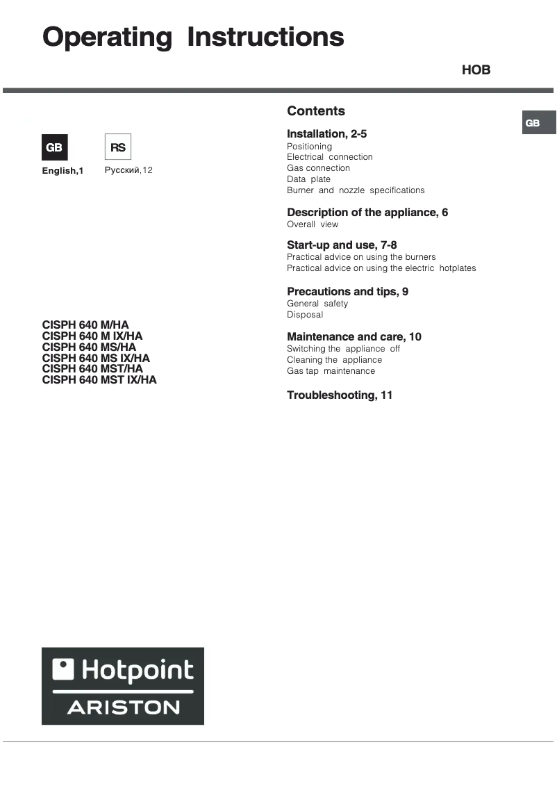 Página 1 del manual Manual de usuario Hotpoint Ariston CISPH 640 MST/HA