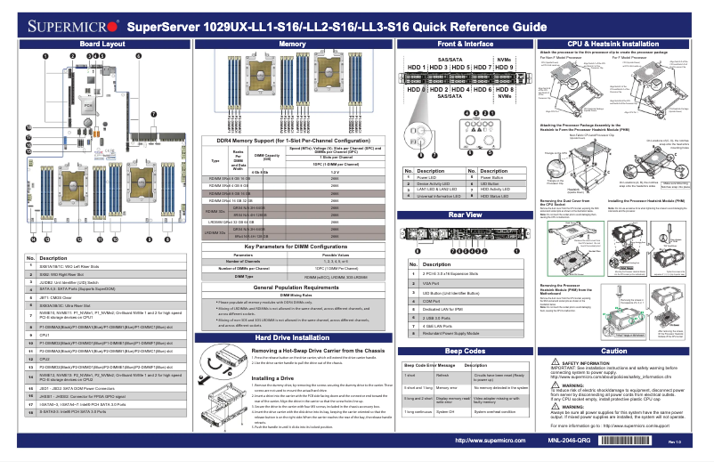 Página nº 1 - Guía de inicio rápido Supermicro SuperServer 1029UX-LL3-S16
