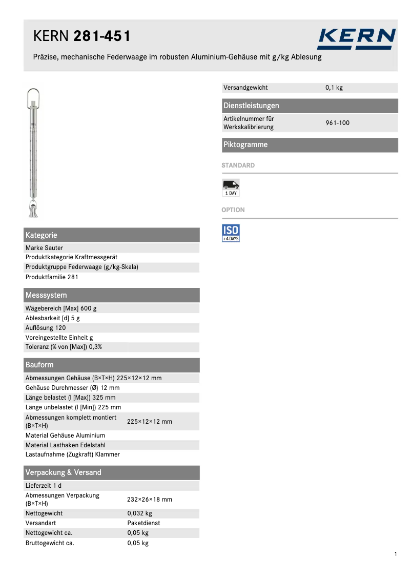 Página 1 del manual Ficha técnica Kern 281-451