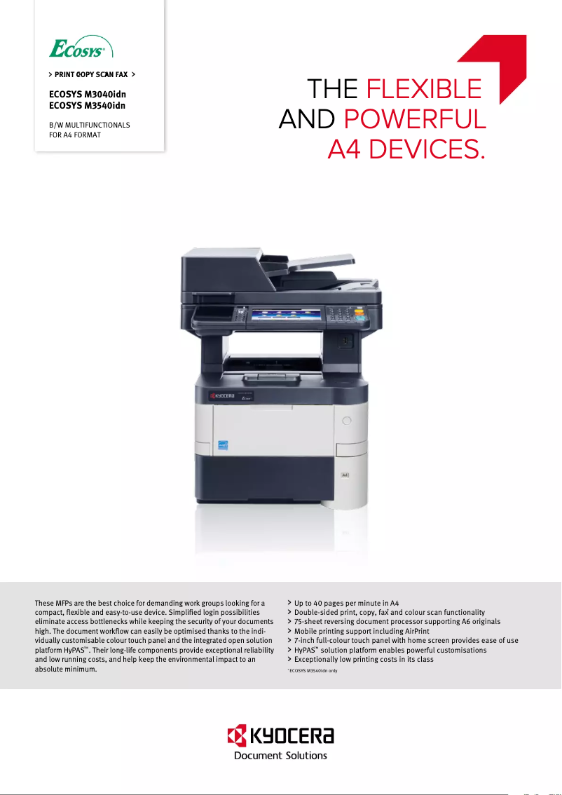 Página 1 del manual Ficha técnica Kyocera ECOSYS M3540idn