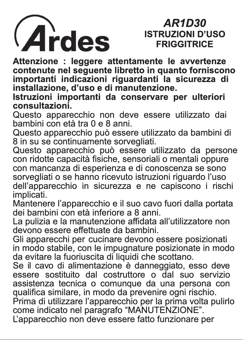 Imagen de la primera página del manual del dispositivo AR1D30