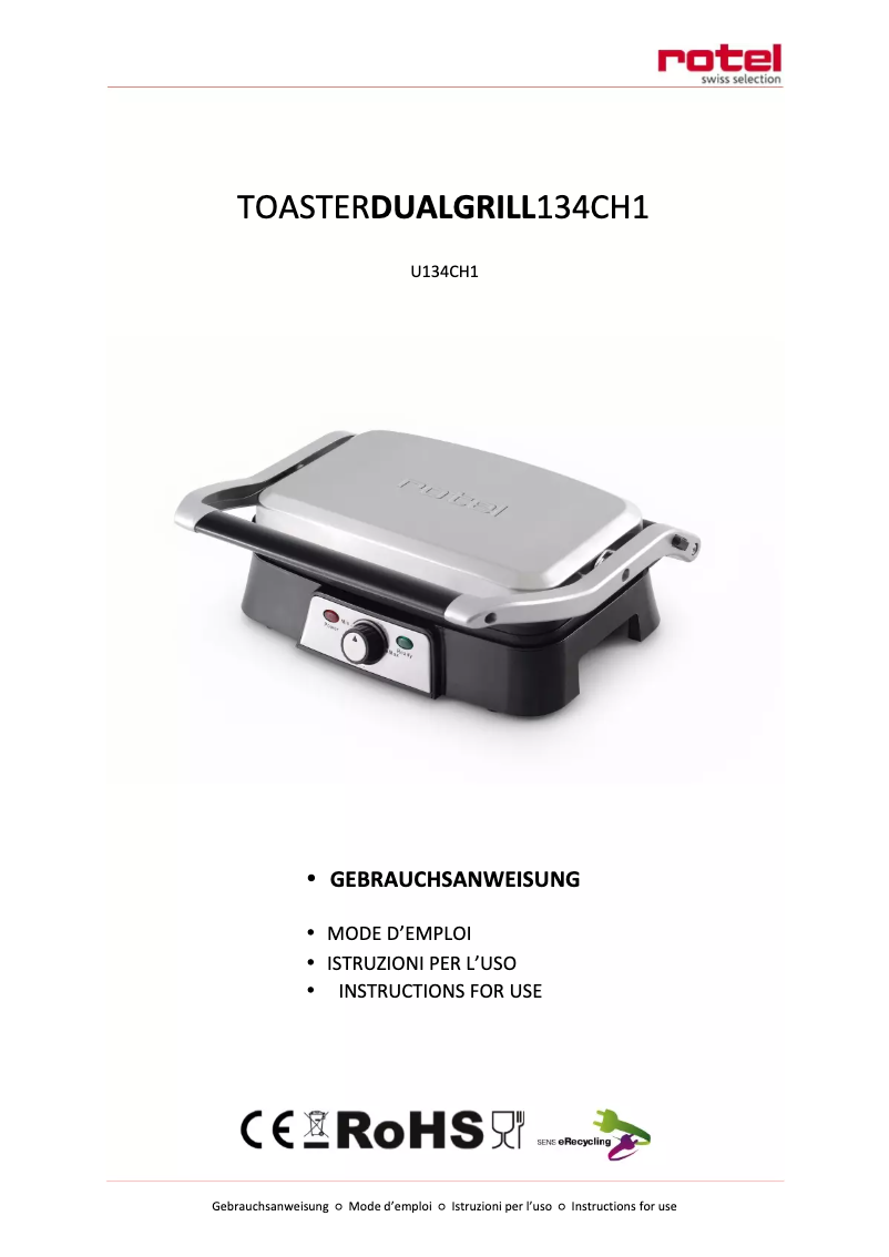 Imagen de la primera página del manual del dispositivo Toaster Dual Grill U134CH1