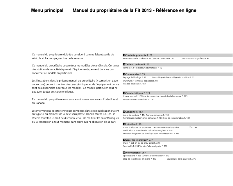 Página 1 del manual Manual de usuario Honda Fit (2013)