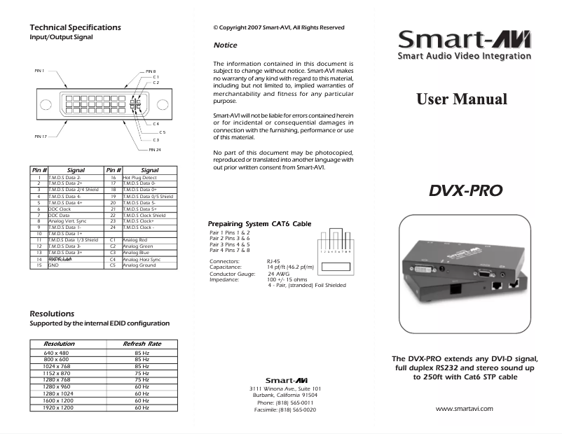 Imagen de la primera página del manual del dispositivo DVX-PROS