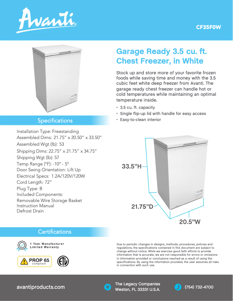 Página 1 del manual Ficha técnica Avanti CF35F0W