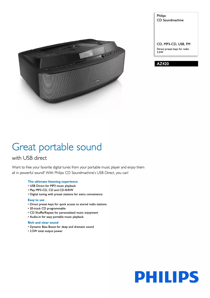 Página 1 del manual Ficha técnica Philips AZ420